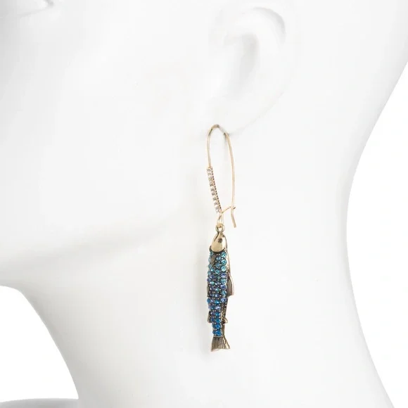 BETSEY JOHNSON Crystal Sardine Fish Dangle Earrings NEW - Picture 2 of 2